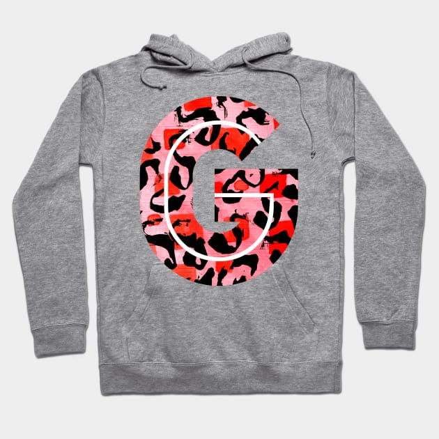 Abstract Letter G Watercolour Leopard Print Alphabet Red Hoodie by Squeeb Creative